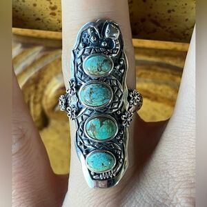 Natural Blue Moon Turquoise Sterling Silver Snake Ring Size 6